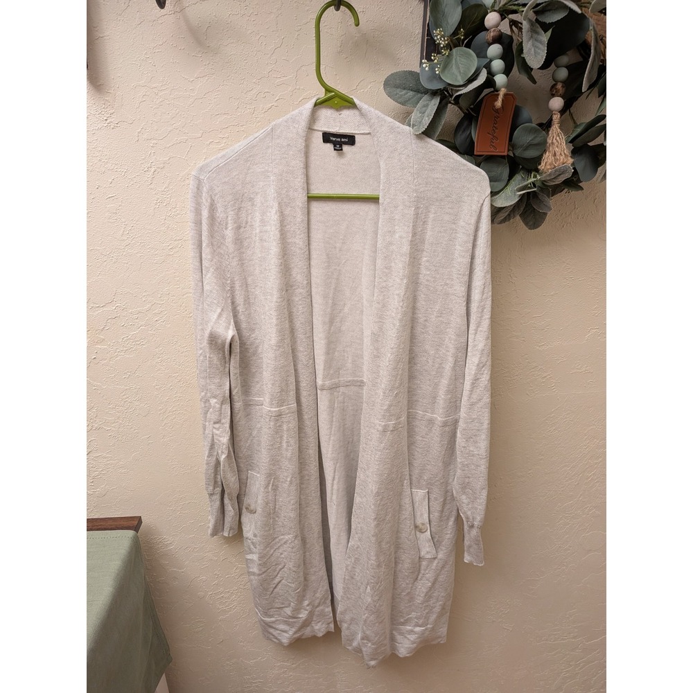 Verve Ami Womens Oatmeal Heather Open Front‎ Longline Cardigan Size Medium
